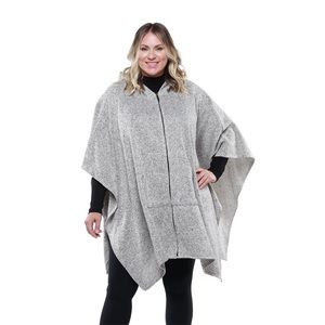 Women's Linda Anderson Le Moda Full Zip Hooded Grey Marl Poncho One Size